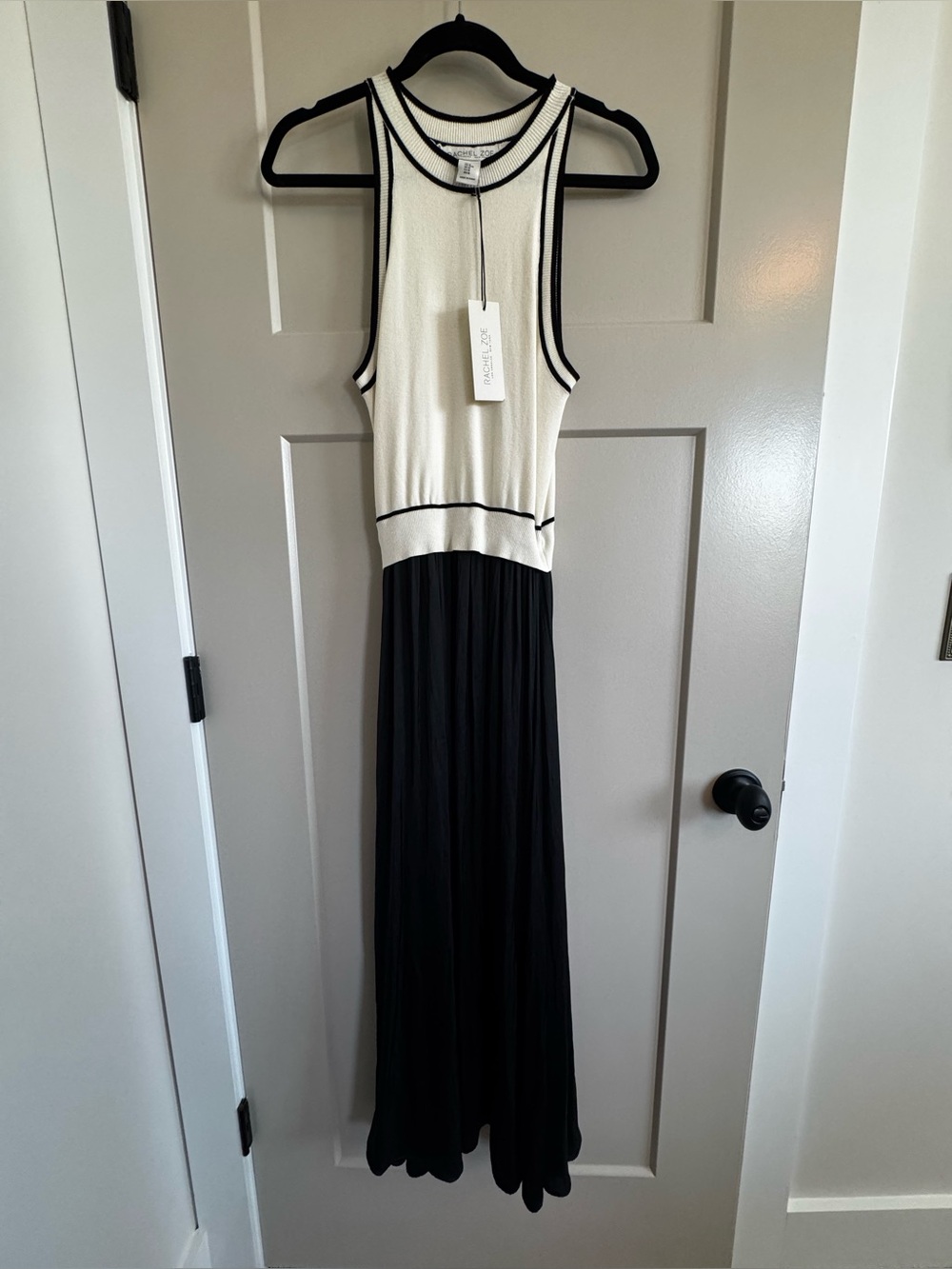 Rachel Zoe Black and White Sleeveless Mixed Media Maxi Dress